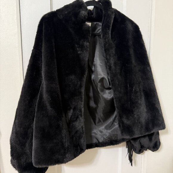 12th Tribe COOPER BLACK FAUX FUR FRINGE JACKET (NWOT) - Picture 7 of 7